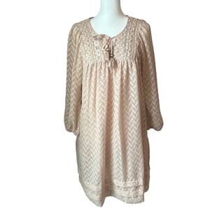Anthropologie One September Anwen Pink Blush Peasant Boho Shift Dress  Small